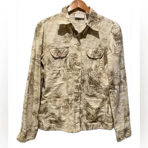 Liz Claiborne Tropical Palm Tree Print Cotton Button up Jacket Women’s Med EUC‎